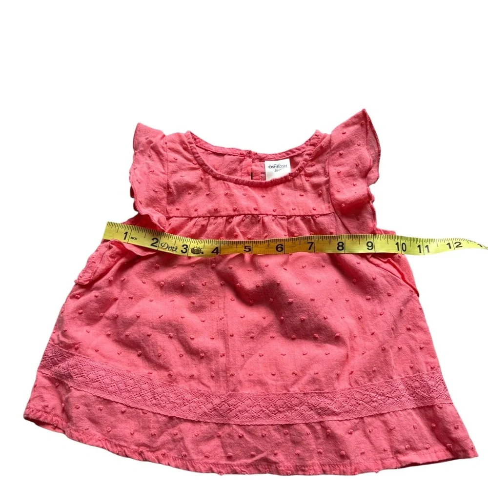Osh Kosh Baby Girls‎ 6M Pink Cotton Blouse, Ruffled Sleeves, Puff Embroidery